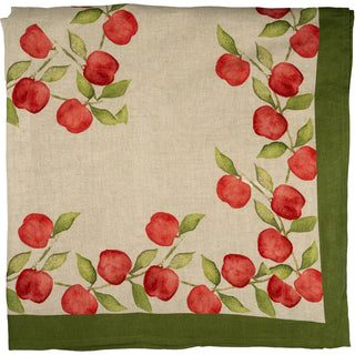 Floral Lace Edge Tablecloth – Linen Cotton Blend Tablecloth in Sage Green, Gray & Cinnamon Brown