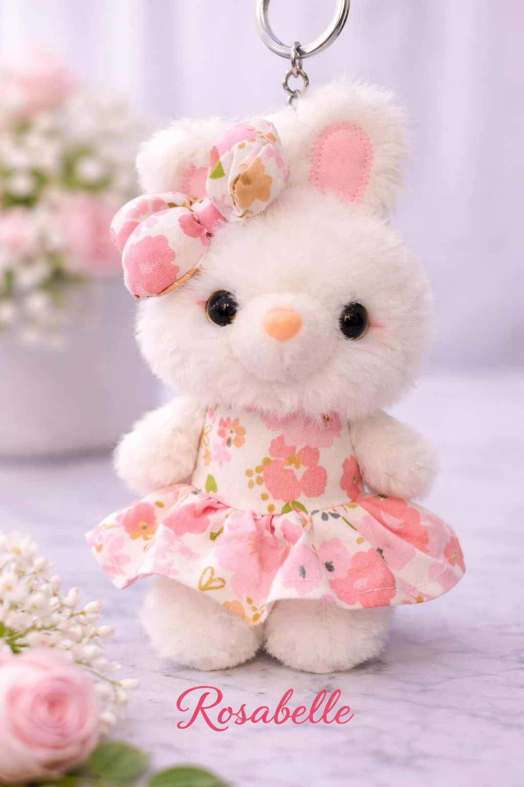 Blossom Bunny Keychain – Plush Floral Rabbit Charm in Mystery Tin Gift Box