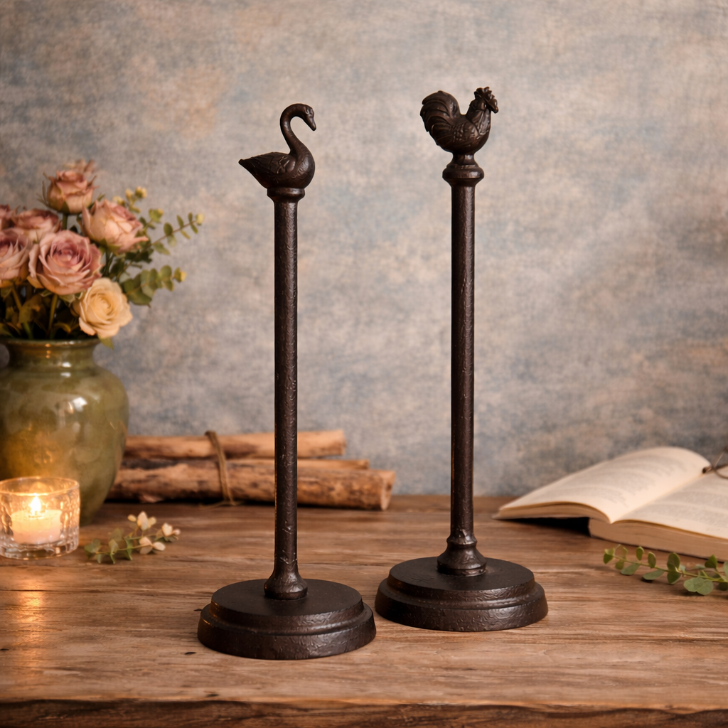 Cast Iron Farmhouse Paper Towel Holder with Animal Finial
