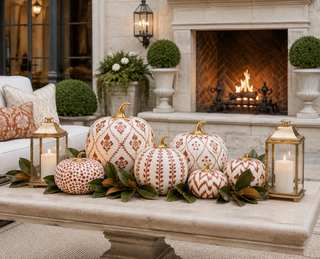 Rusty Red Bird & Vine Hand-Painted Metal Pumpkin – 8-Inch