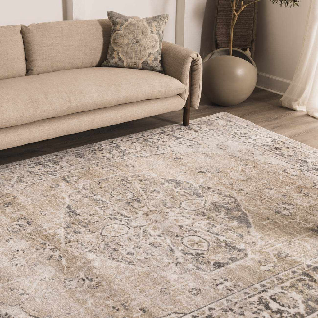 Rudo Beige Flat Pile Washable Rug – Stylish Neutral Living Room Carpet