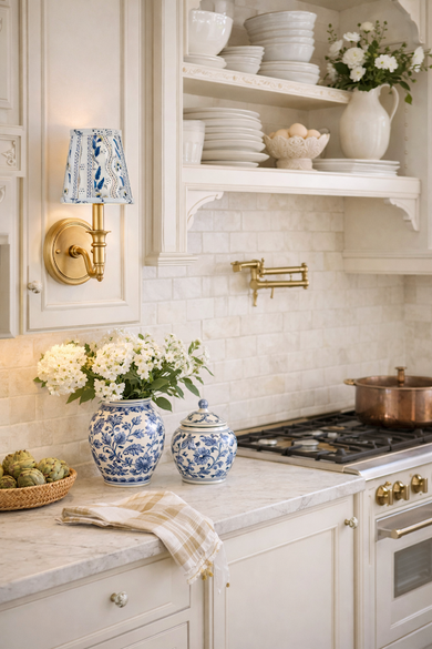 Blue Trellis Sconce Shade | Elegant Floral Clip-On Lamp Shade