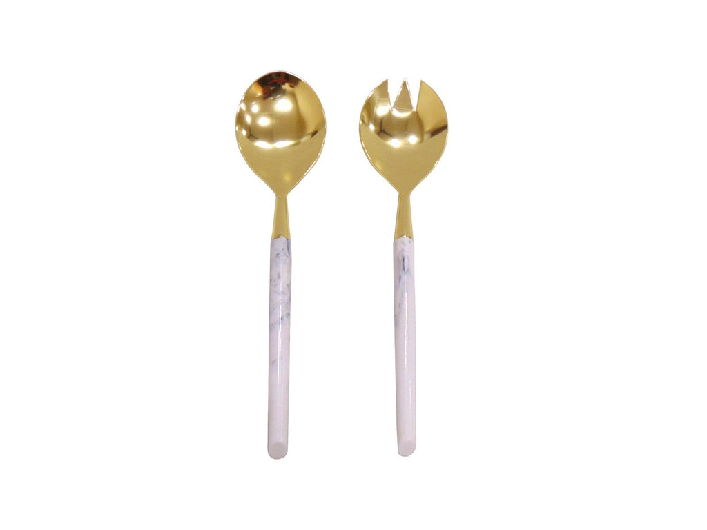 Gold Salad Serving Utensils with Elegant Marble Handles