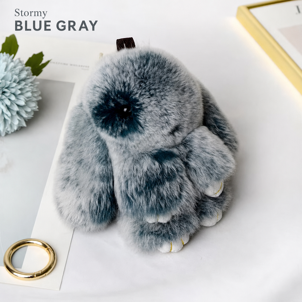 Bunny Lulu Rex Fur Key Chain Gift Set with Vintage Tin or Drawstring Bag