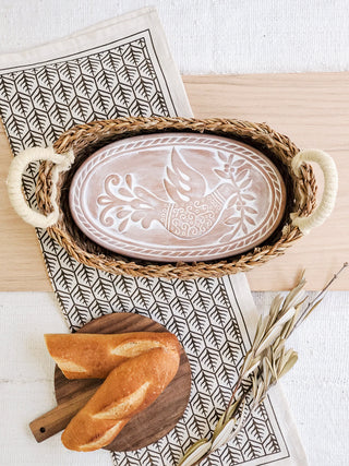 Bread Warmer & Basket Gift Set with Tea Towel - Bird Oval