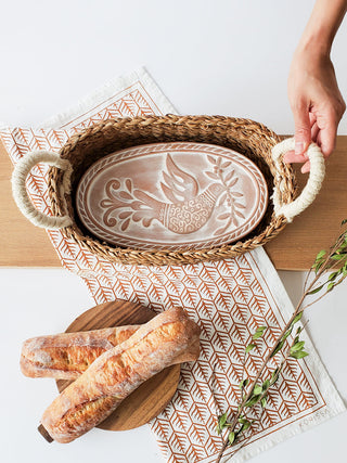 Bread Warmer & Basket Gift Set with Tea Towel - Bird Oval