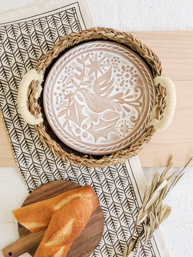 Bread Warmer & Basket Gift Set with Tea Towel - Bird Round