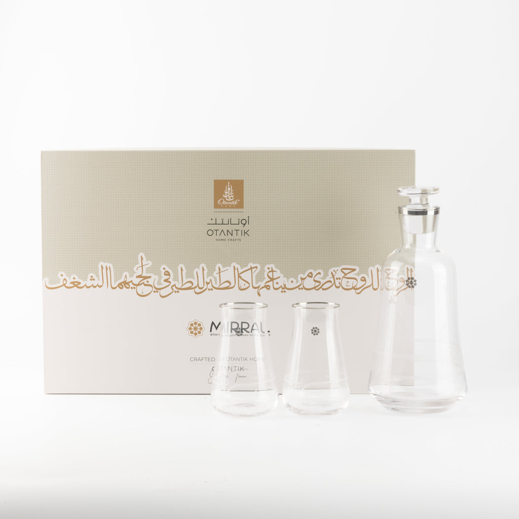 Mirral- Jug with 6 Tall glass cups - Silver