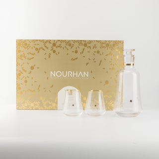 Nourhan - Jug with 6 Tall glass cups - Gold