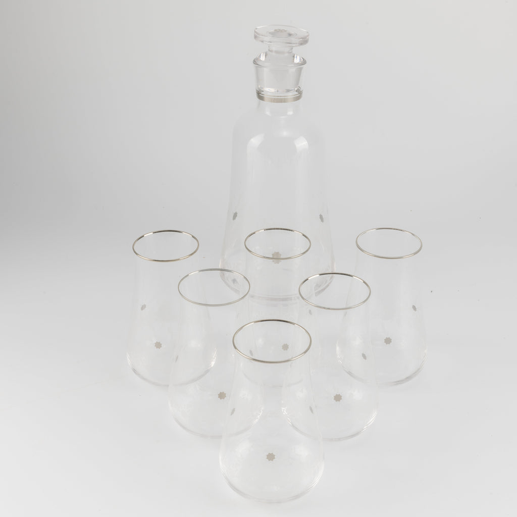 Nourhan - Jug with 6 Tall glass cups - Silver