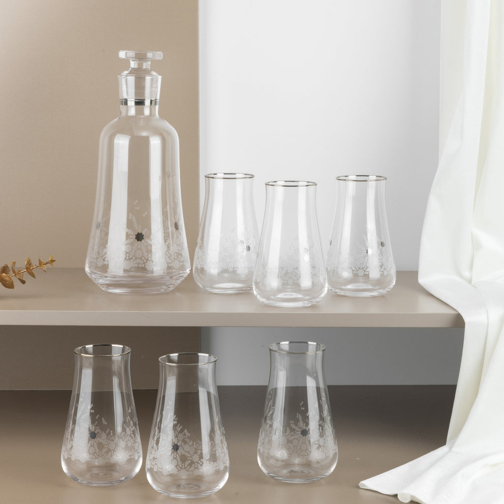 Nourhan - Jug with 6 Tall glass cups - Silver