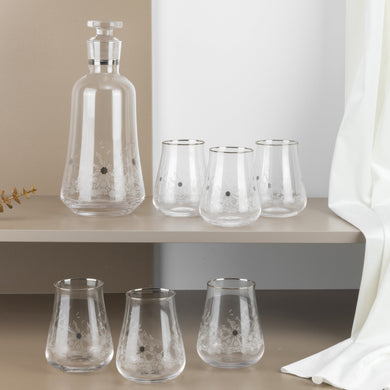 Nourhan - Jug with 6 Short glass cups - Silver