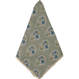 Cinnamon Brown with Blue Flowers Napkin / Gray with Yellow and Blue Flowers Napkins, Set of 8 / Sage Green Blue Flower Napkins, Set of 8 with Floral Lace Edge