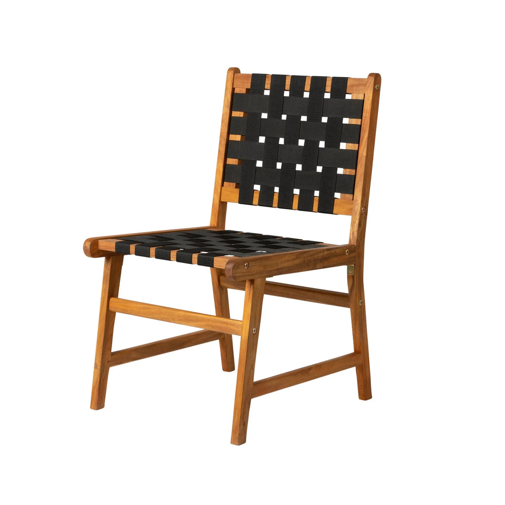 Sava Indoor Outdoor Armless Dining Side Chair in Black Webbing | Modern Patio Seating