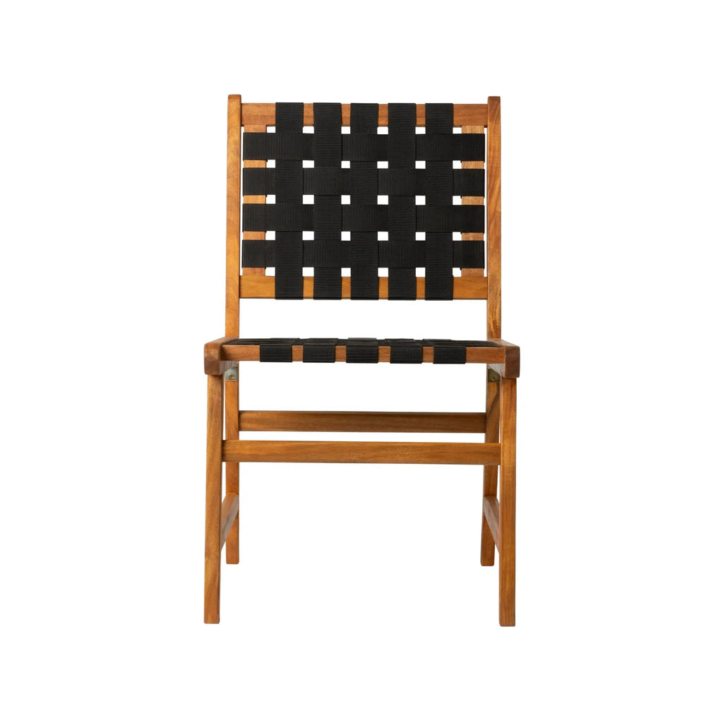 Sava Indoor Outdoor Armless Dining Side Chair in Black Webbing | Modern Patio Seating