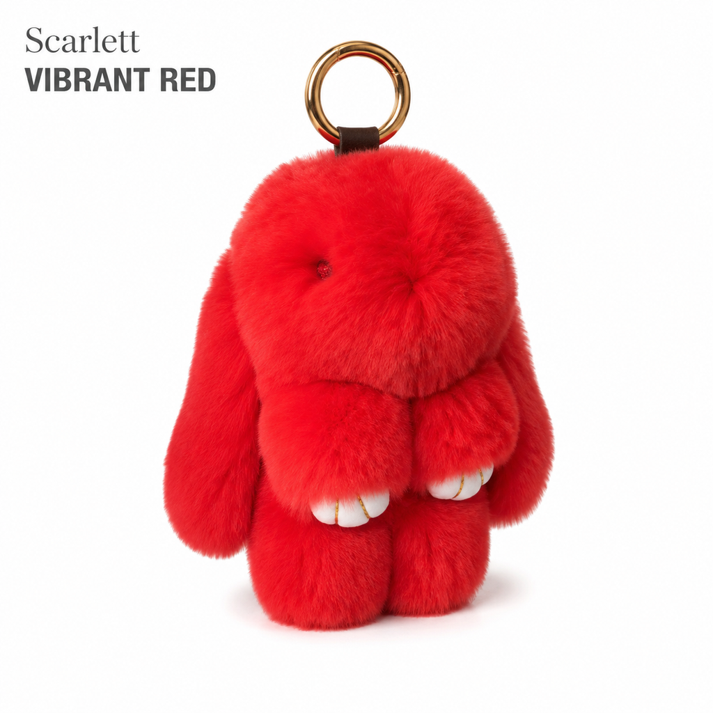 Bunny Lulu Rex Fur Key Chain Gift Set with Vintage Tin or Drawstring Bag