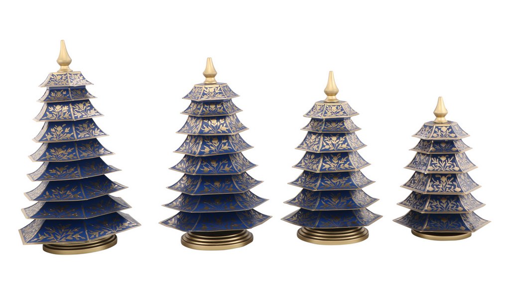Navy & Gold Floral Chinoiserie Tree | Elegant Asian-Inspired Accent