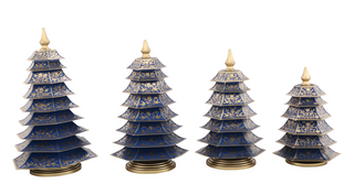 Navy & Gold Floral Chinoiserie Tree | Elegant Asian-Inspired Accent