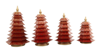 Red & Gold Floral Chinoiserie Tree | Elegant Asian-Inspired Accent