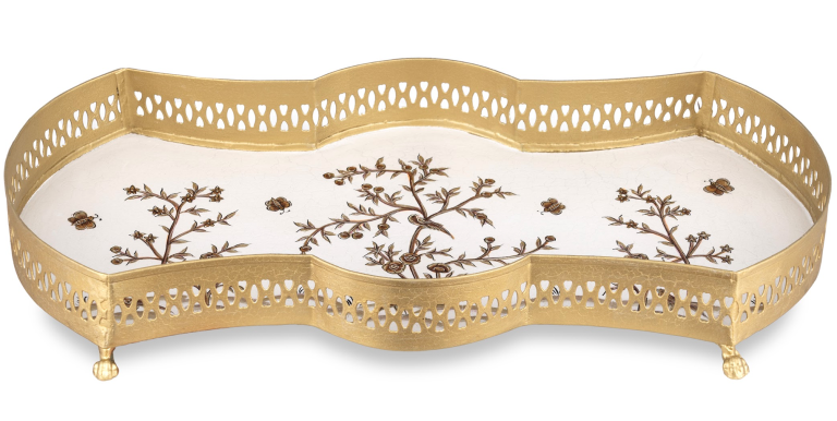 Hand-Painted Chinoiserie Metal Vanity Tray – Decorative Jewelry & Dresser Organizer