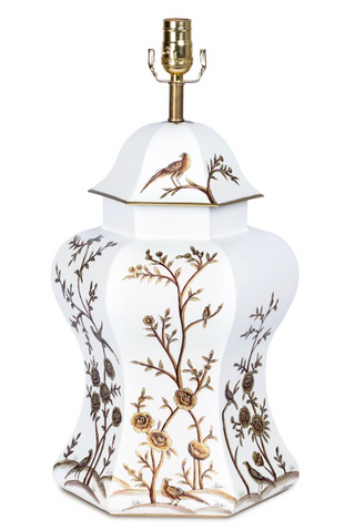 Ivory & Gold Scalloped Hexagon Lamp | Hand-Painted Chinoiserie Table Lamp