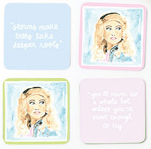 We Love Dolly Icon Coasters with Holder – Set of 4