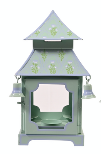 Sage Green & Lavender Tulip Pagoda Lantern (3 Sizes) | Chinoiserie Accent