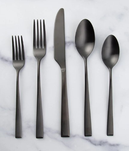 Cambridge Marlise Black Satin 20-Piece Flatware Set, 18/0 stainless steel
