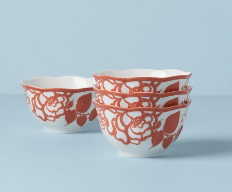 Lenox Butterfly Meadow Cottage Saffron Rice Bowls, Set of 4, porcelain