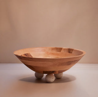 Arjun Wood & White Marble Sculptural Serving Bowl