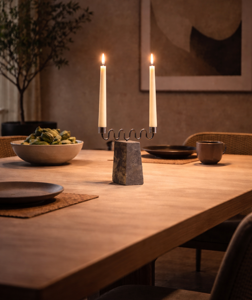 Aria River Rock & Iron Taper Candle Holder