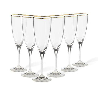 COSTA NOVA Sensa Set of 6 Flutes, Clear with Golden Rim – Luxury Champagne Glass Set for Special Occasions