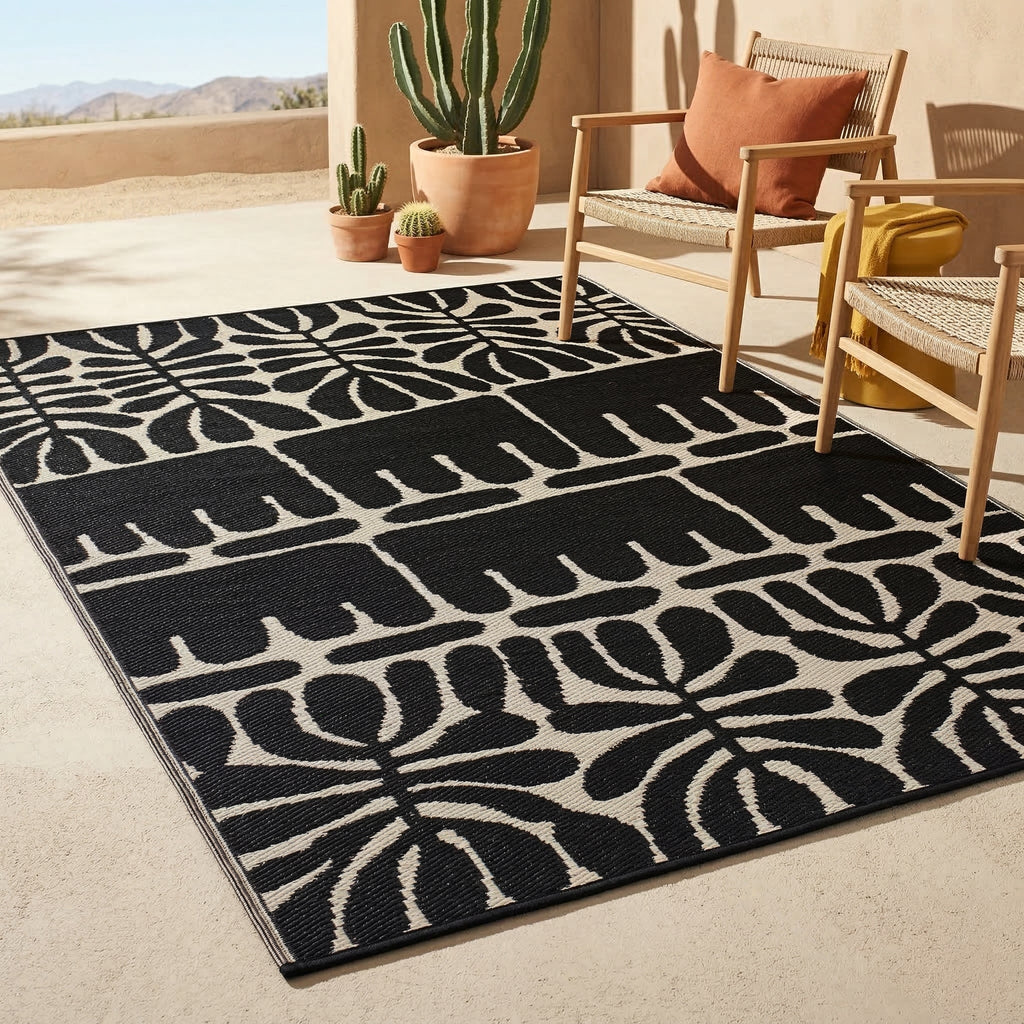 Serowe Black & White Reversible Outdoor Patio Rug
