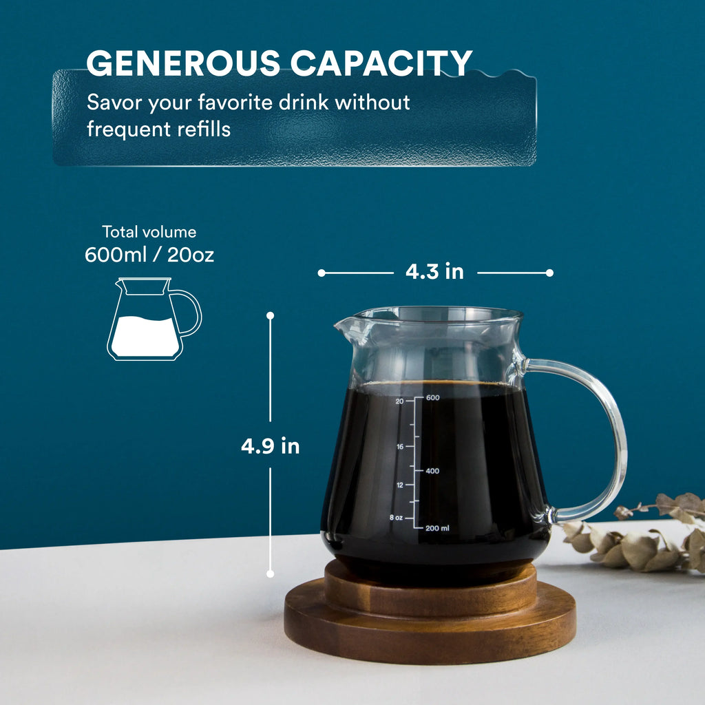 Glass Pour-Over Coffee Range Server with Lid – 20 oz or 27 oz