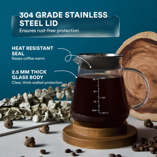 Glass Pour-Over Coffee Range Server with Lid – 20 oz or 27 oz