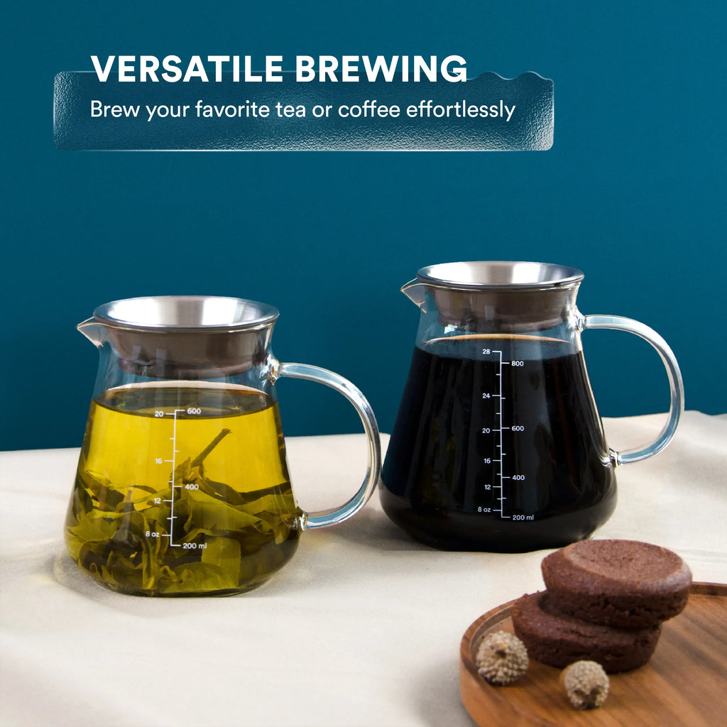 Glass Pour-Over Coffee Range Server with Lid – 20 oz or 27 oz