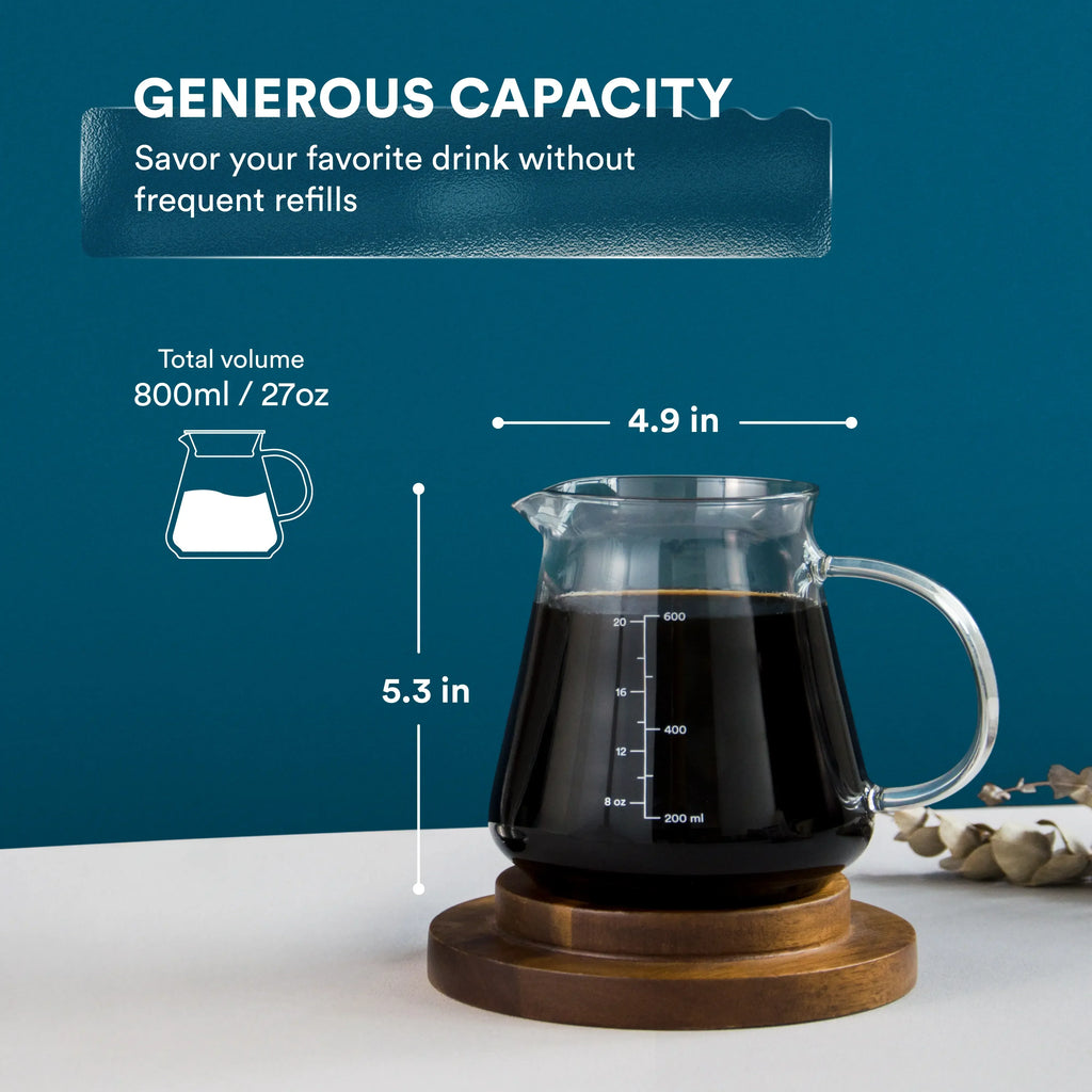 Glass Pour-Over Coffee Range Server with Lid – 20 oz or 27 oz
