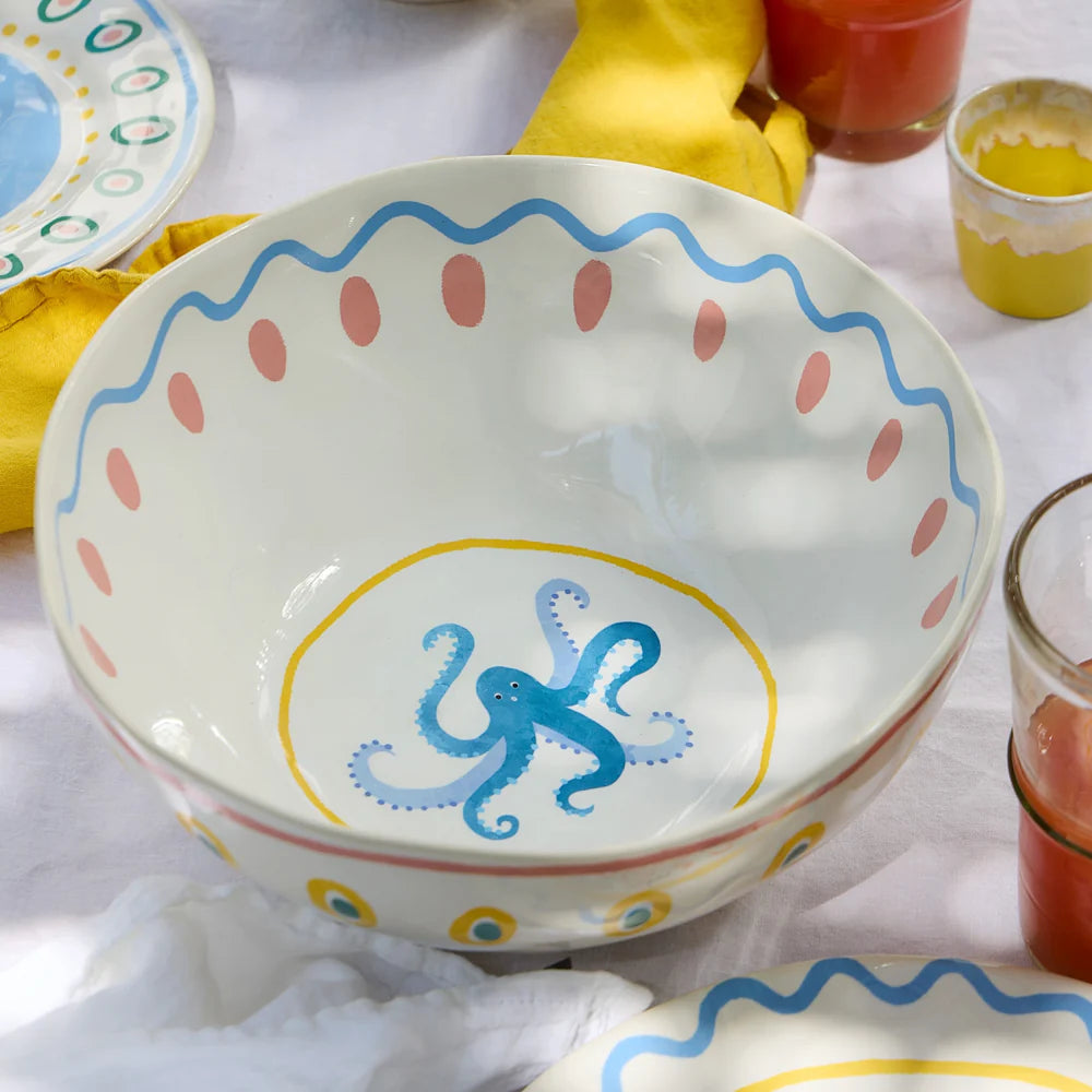Summer Bliss Octopus White Serving Bowl