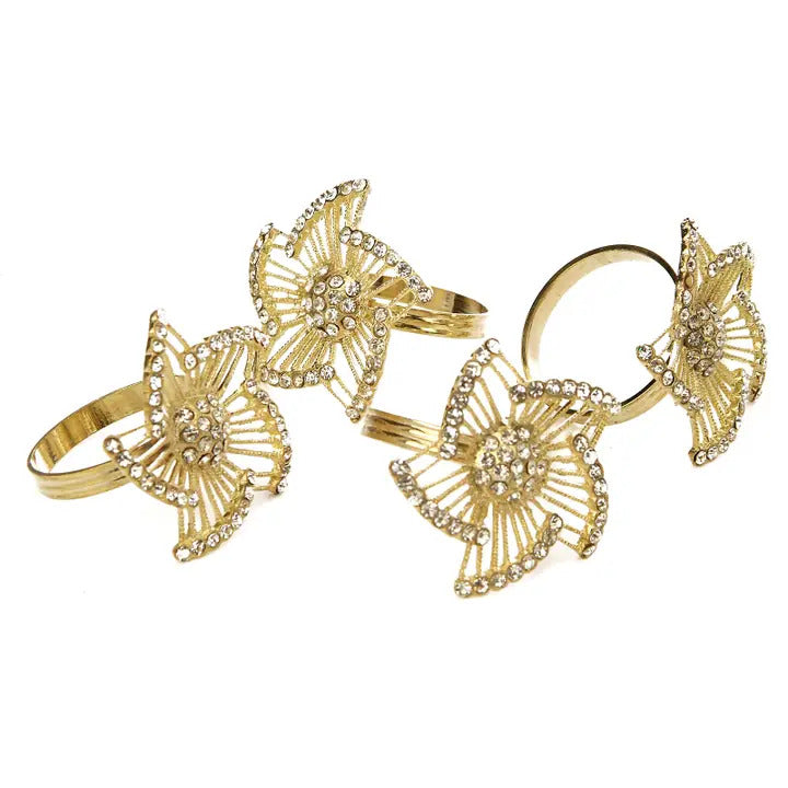 Set of 4 Gold Leaf Napkin Rings – Handcrafted Floral Brass Design