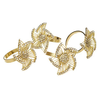 Set of 4 Gold Leaf Napkin Rings – Handcrafted Floral Brass Design