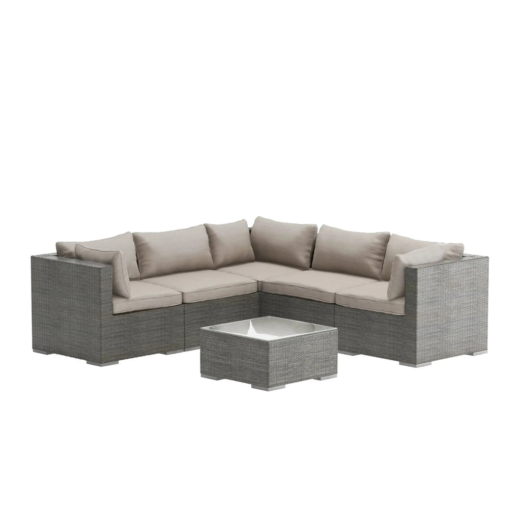 Sino Wicker Sofa Set | Modular All-Weather Outdoor Seating with Glass-Top Table