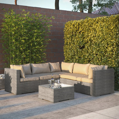Sino Wicker Sofa Set | Modular All-Weather Outdoor Seating with Glass-Top Table