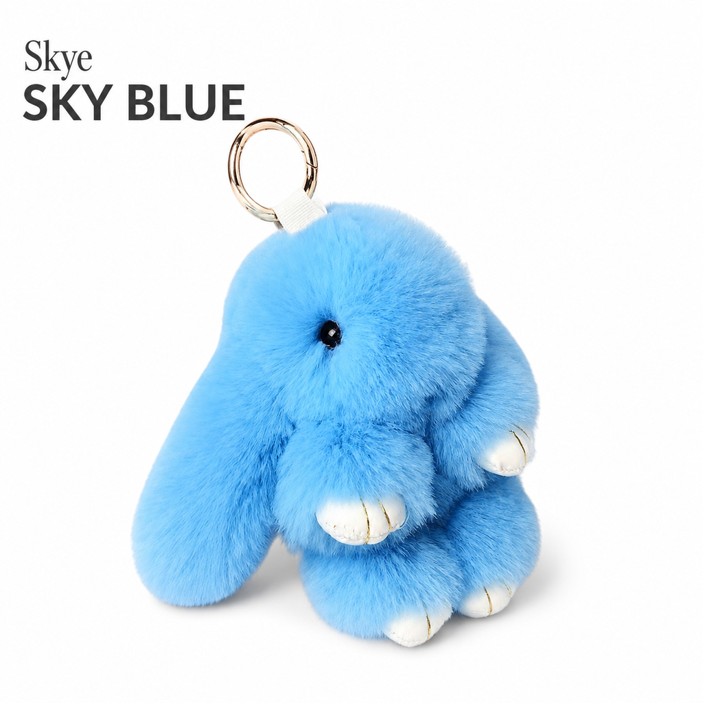 Bunny Lulu Rex Fur Key Chain Gift Set with Vintage Tin or Drawstring Bag