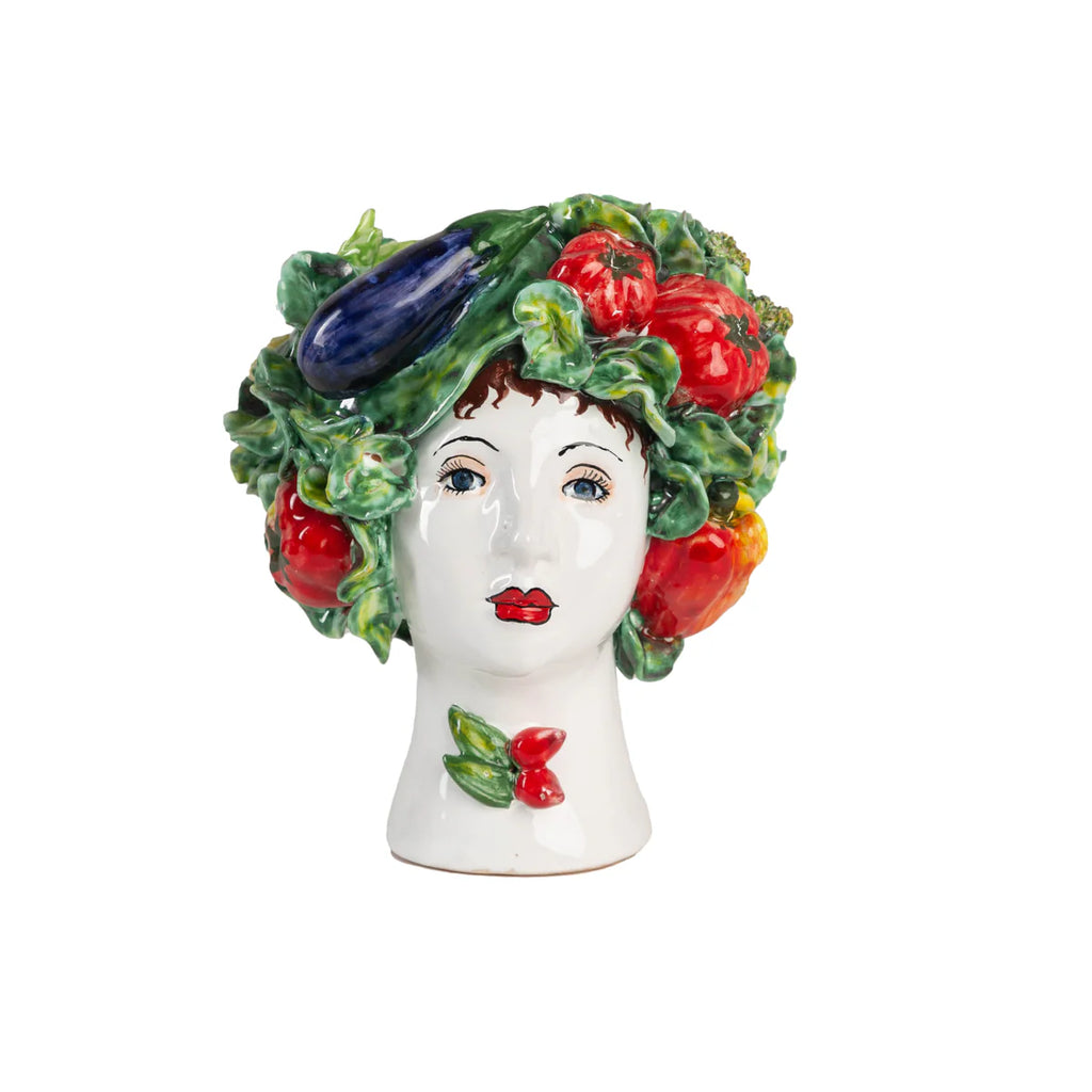 Small Ceramic Head Vase with Mixed Vegetables – Handmade Italian Donatello Collection Vase