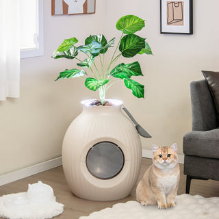 Smart Plant-Style Cat Litter Box with Electronic Odor Control and Lighting – Beige