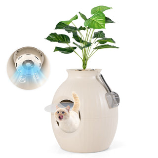Smart Plant-Style Cat Litter Box with Electronic Odor Control and Lighting – Beige