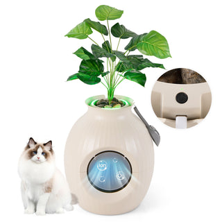 Smart Plant-Style Cat Litter Box with Electronic Odor Control and Lighting – Beige