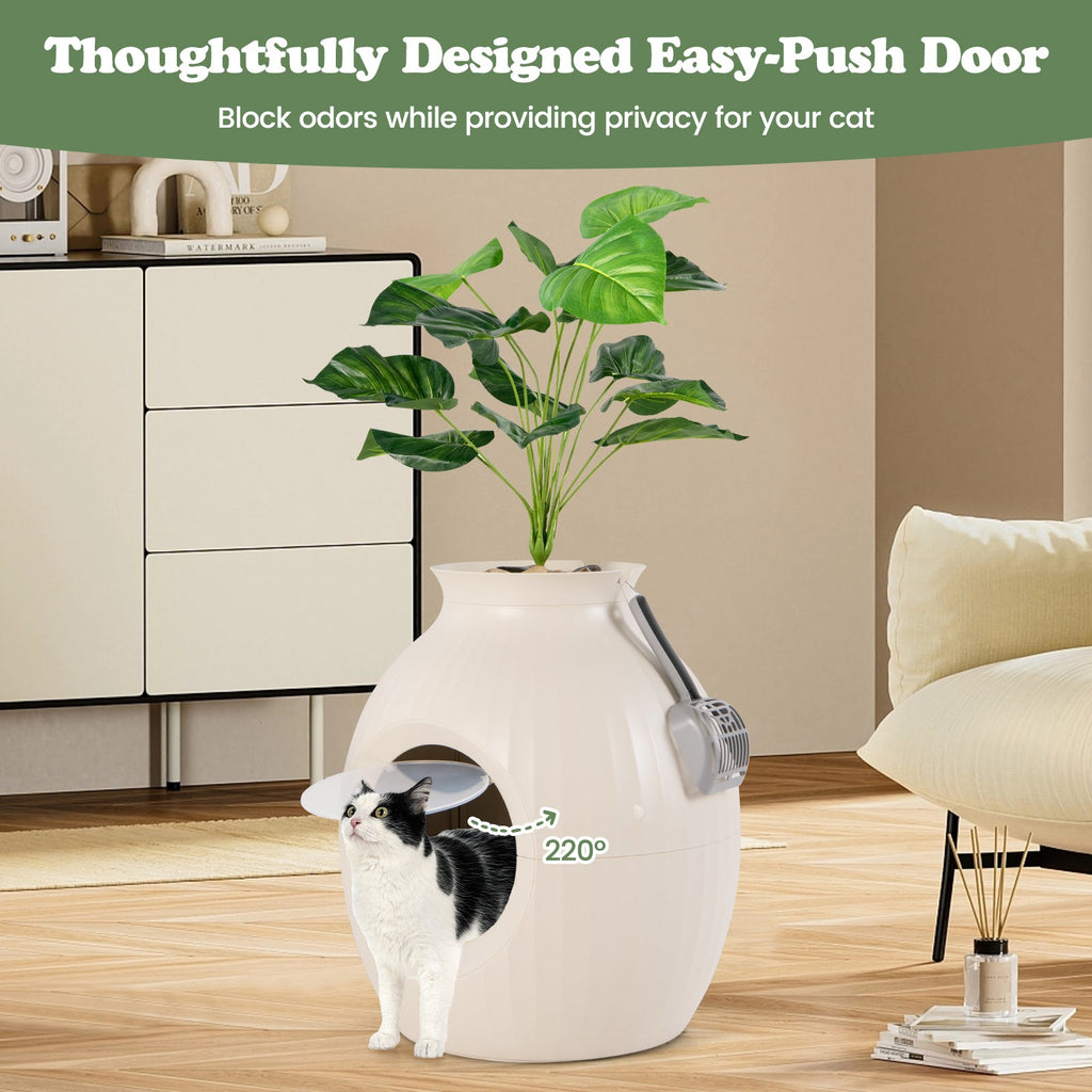 Smart Plant-Style Cat Litter Box with Electronic Odor Control and Lighting – Beige