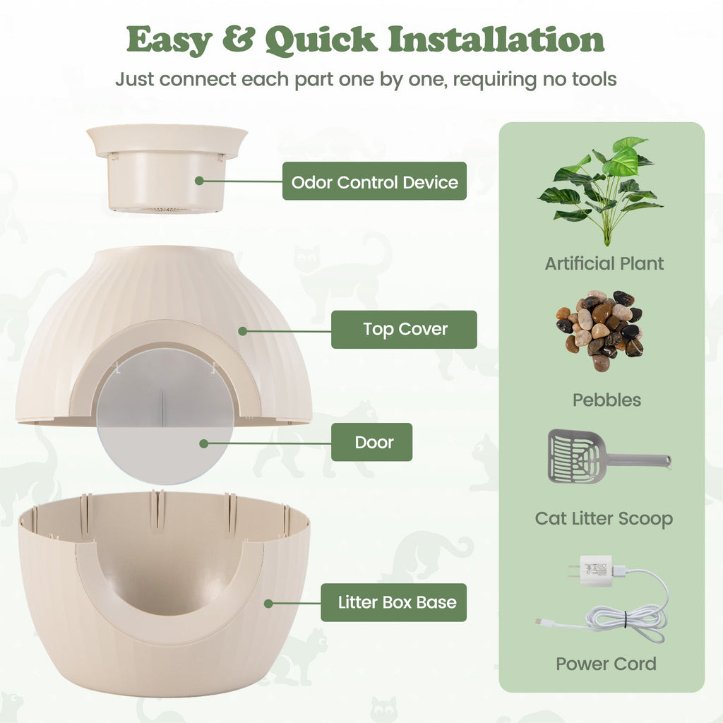 Smart Plant-Style Cat Litter Box with Electronic Odor Control and Lighting – Beige