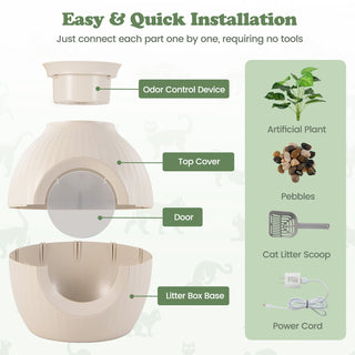 Smart Plant-Style Cat Litter Box with Electronic Odor Control and Lighting – Beige